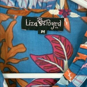 Liza Byrd Blue and Pink Leaf Print Blouse